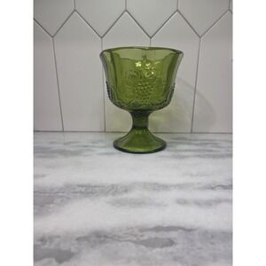 Indiana Glass Colony Harvest‎ Grapes, Avocado Green Pedestal Bowl, Compote